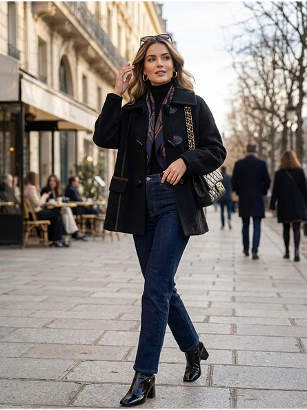 Abrigo Negro Mujer Estilo Montgomery de Invierno 4
