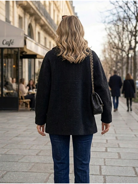 Abrigo Negro Mujer Estilo Montgomery de Invierno 5