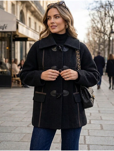 Abrigo Negro Mujer Estilo Montgomery de Invierno 8
