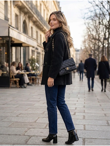 Abrigo Negro Mujer Estilo Montgomery de Invierno 10