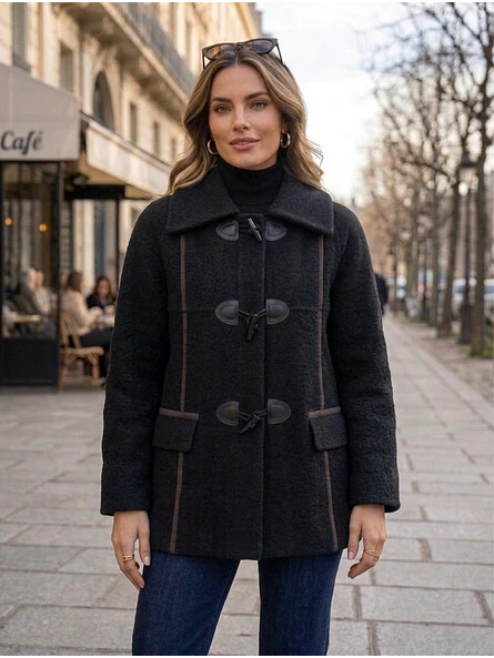 Abrigo Negro Mujer Estilo Montgomery de Invierno 1