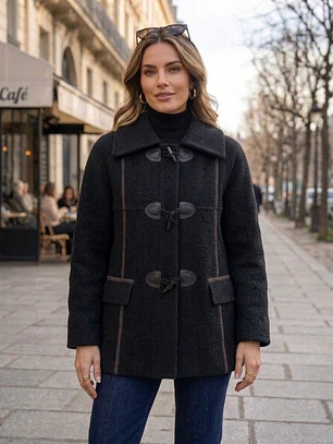 Abrigo Negro Mujer Estilo Montgomery Invierno | Carobaska