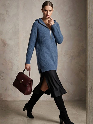 Sweater Largo Mujer con Gorro Color Azul | Carobaska