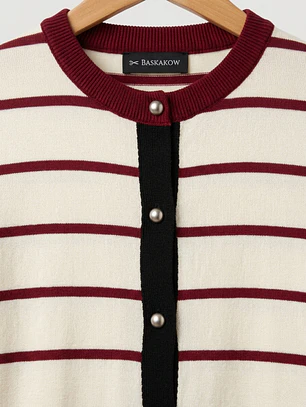 Chaleco Marinero Mujer a Rayas Burdeo Crema | Carobaska