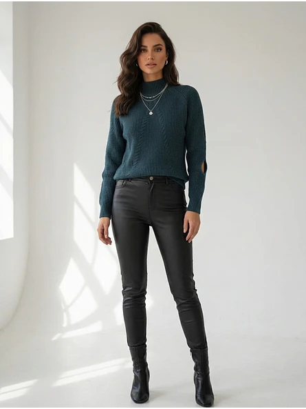 Chaleco Tejido Mujer Verde Petróleo Elegante 3