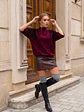 Sweater Burdeo Mujer Manga Murciélago Bordado - Miniatura 5