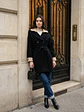 Abrigo Negro Mujer con Cuello Crema Elegante  - Miniatura 8