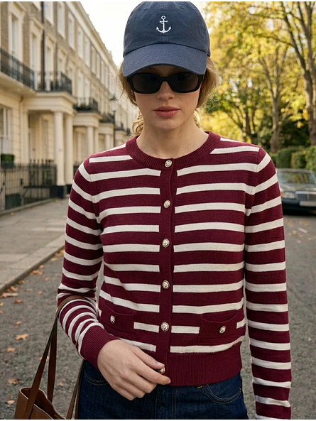 Chaleco Marinero Mujer a Rayas Burdeo y Blanco Chanel | Carobaska 2