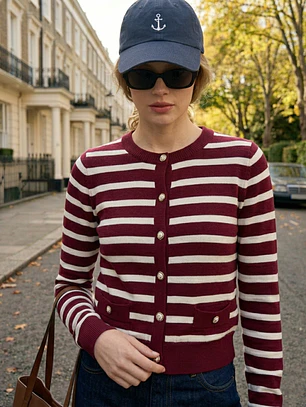 Chaleco Marinero Mujer a Rayas Burdeo y Blanco Chanel | Carobaska