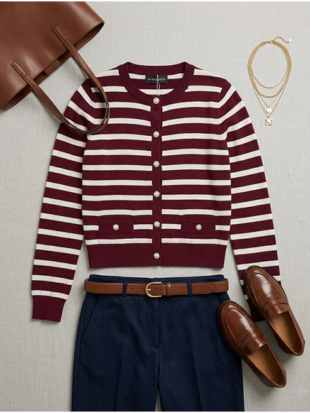 Chaleco Marinero Mujer a Rayas Burdeo y Blanco Chanel | Carobaska 4