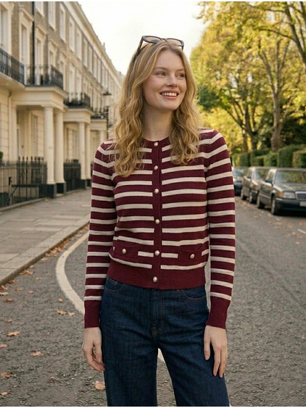 Chaleco Marinero Mujer a Rayas Burdeo y Blanco Chanel | Carobaska 5