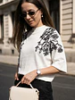 Sweater Blanco Mujer Manga Murciélago Bordado - Miniatura 3