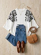 Sweater Blanco Mujer Manga Murciélago Bordado - Miniatura 6