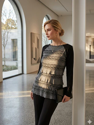 Polera Gris Mujer Manga Larga con Vuelos | Diseño de Autor Carobaska