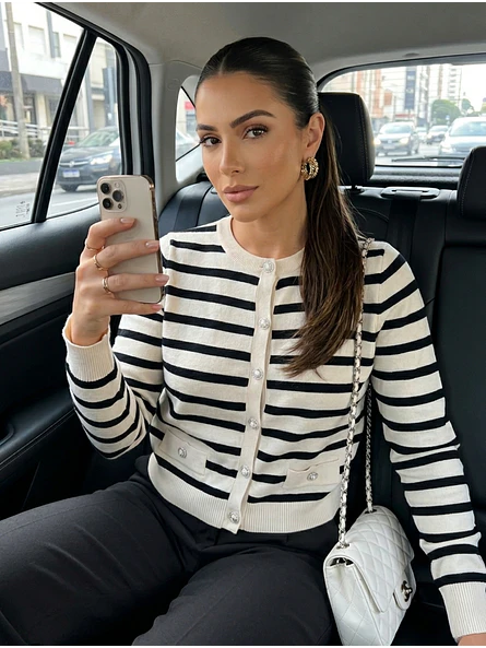 Chaleco de Rayas Mujer Negro Estilo Chanel | Carobaska 1