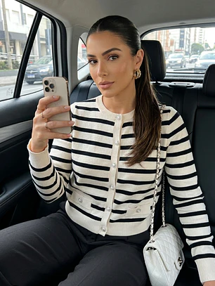 Chaleco de Rayas Mujer Negro Estilo Chanel | Carobaska