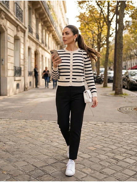 Chaleco de Rayas Mujer Negro Estilo Chanel | Carobaska 3