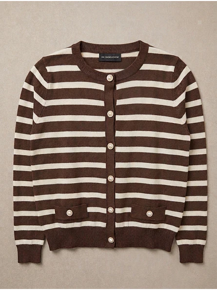 Chaleco de Rayas Mujer Café Estilo Minimalista | Carobaska 5