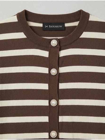 Chaleco de Rayas Mujer Café Estilo Minimalista | Carobaska 6