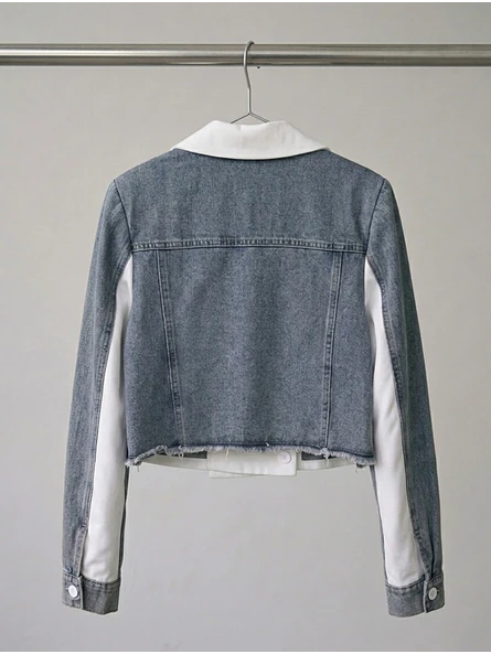 Blazer Blanco Mujer Corto con Mangas de Mezclilla | Carobaska 5