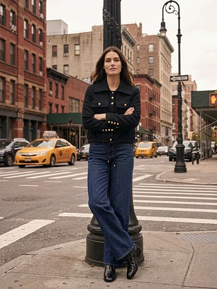 Chaqueta Negra Mujer con Botones Dorados Elegante | Carobaska