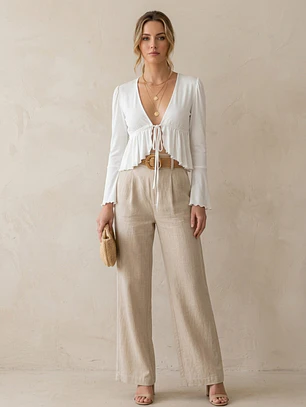 Polera Blanca Mujer Manga Globo Casual | Carobaska