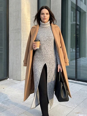 Sweater Largo Mujer Gris con Abertura Frontal | Diseño de Autor Carobaska