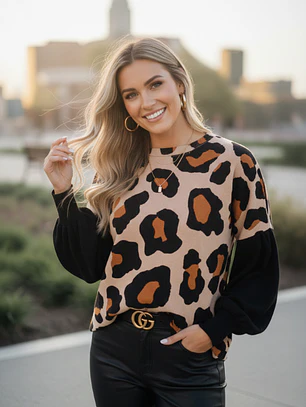 Polera Mujer Animal Print con Mangas Globo | Diseño de Autor Carobaska