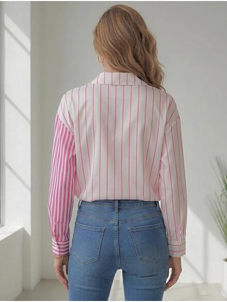 Blusa de Rayas Mujer Rosada Estilo Casual 3
