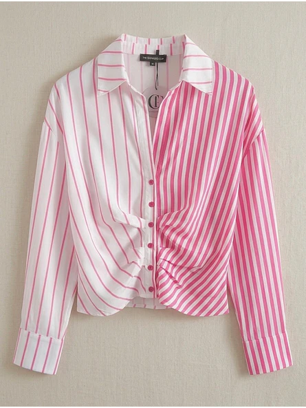 Blusa de Rayas Mujer Rosada Estilo Casual 2
