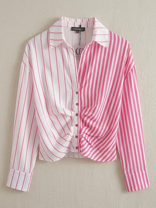 Blusa de Rayas Mujer Rosada Estilo Casual | Carobaska