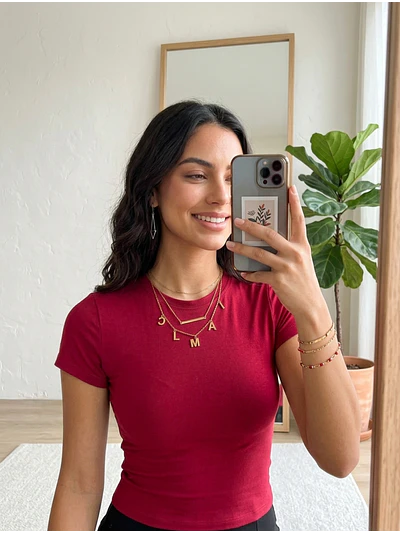 Polera Básica Roja Mujer Manga Corta