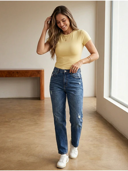 Polera Básica Mujer Amarilla Manga Corta 4
