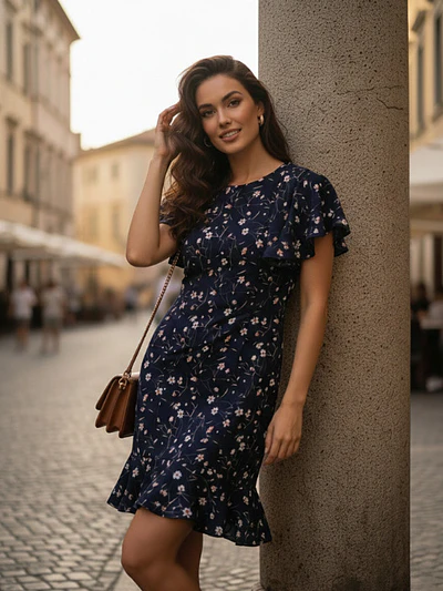 Vestido Corto Mujer Floreado con Vuelos Hecho en Chile