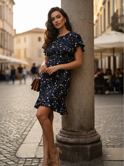 Vestido Corto Mujer Floreado con Vuelos Hecho en Chile