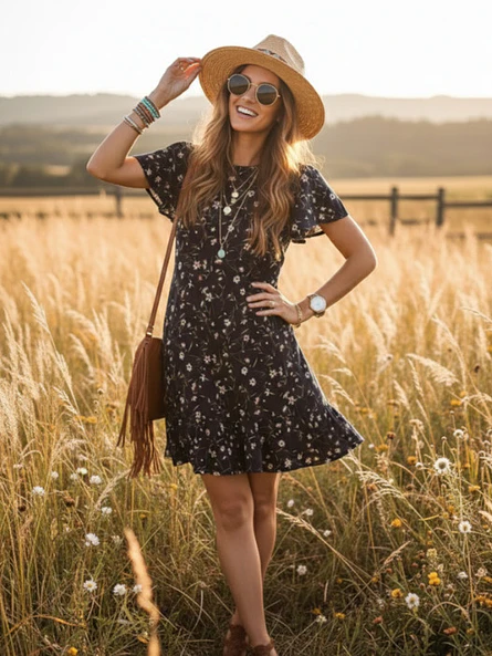 Vestido Corto Mujer Floreado vuelos Hecho en Chile 9