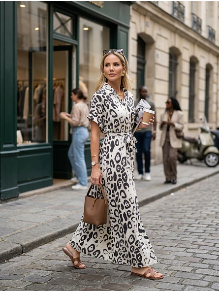 Vestido Camisero Animal Print Blanco Mujer 2