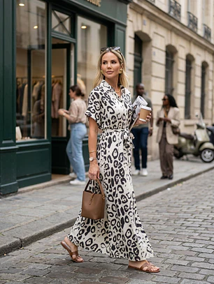 Vestido Camisero Animal Print Blanco | Carobaska
