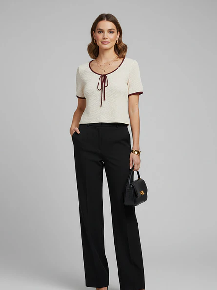 Crop top Acanalado Beige Lazo Burdeo 3