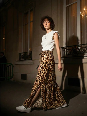 Falda Larga Mujer Animal Print con Aberturas | Carobaska