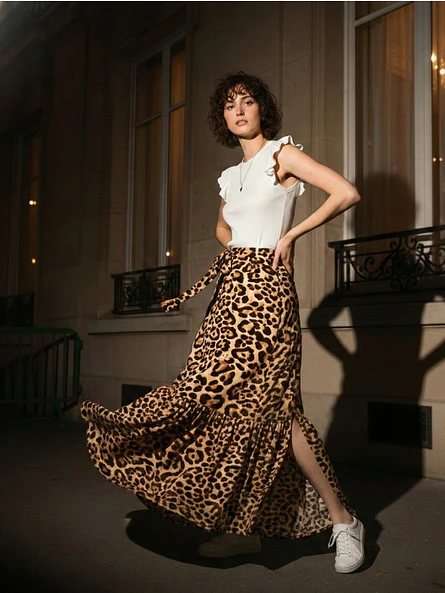 Falda Larga Mujer Animal Print con Aberturas | Carobaska 2