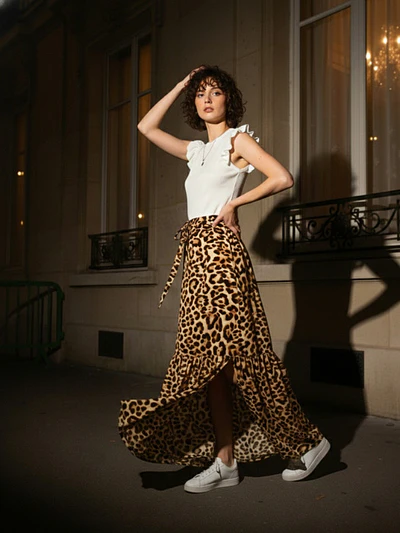 Falda Larga Mujer Animal Print con Aberturas Laterales