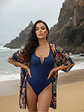 Tapado Kimono Mujer Azul Estampado Tropical - Miniatura 7