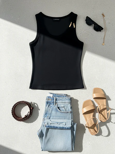 Top Negro Básico detalle Dorado Mujer 4