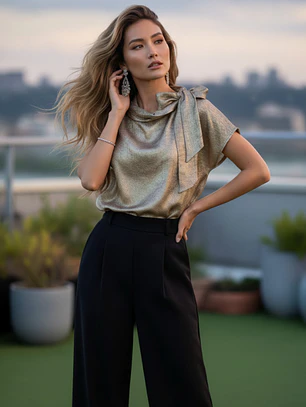 Blusa Dorada de fiesta con Lazo Elegante | Carobaska