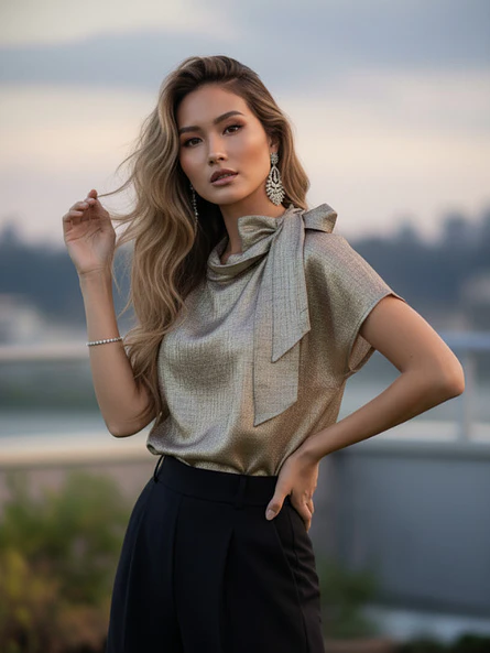 Blusa Dorada de fiesta con Lazo Elegante | Carobaska 2