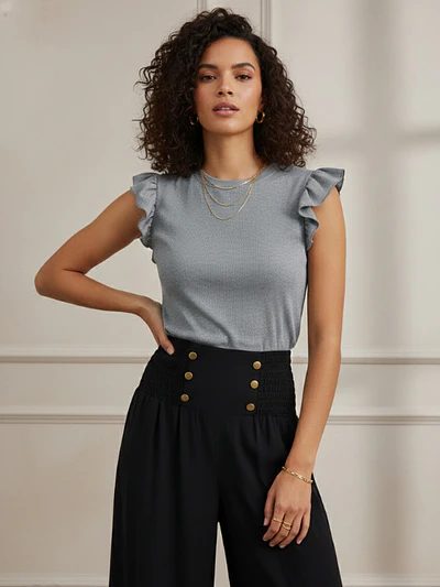 Pantalón Palazzo Mujer Negro Tiro Alto 