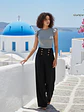 Pantalón Palazzo Mujer Negro Tiro Alto  - Miniatura 4