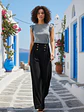 Pantalón Palazzo Mujer Negro Tiro Alto  - Miniatura 2