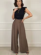 Pantalón Palazzo Mujer Café Estilo Lino  - Miniatura 2